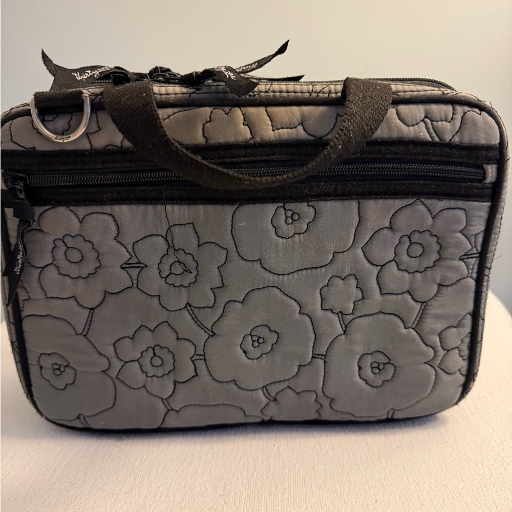 Thirty-One Quilted Floral Make-Up Bag - Gray and Black